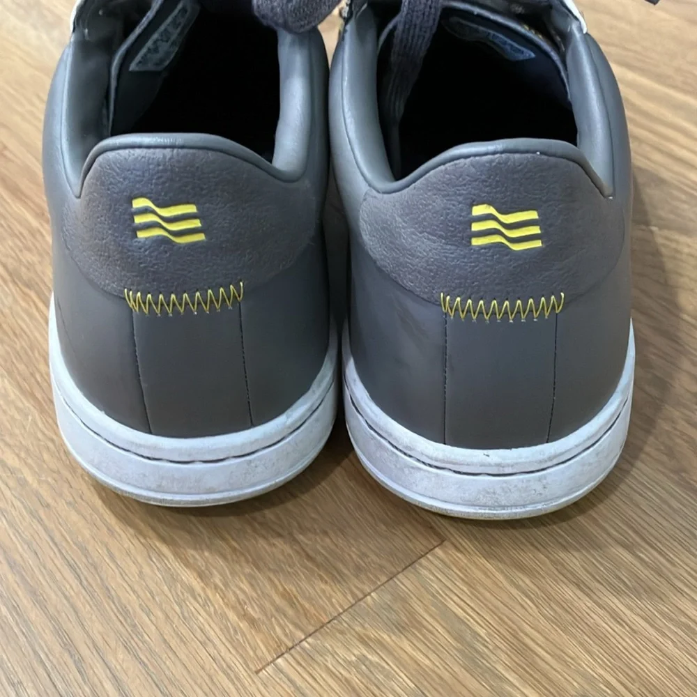 Adidas Men’s Gray Yellow Lace Up Leather Sneakers Tennis Shoes
